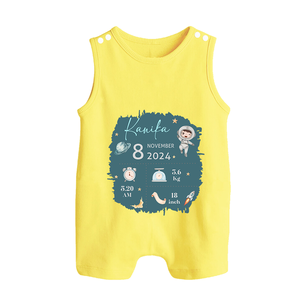 Custom Birth Stats Romper Suit/Sleeveless Romper | Personalized Romper Suit/Sleeveless Romper for Baby's Birthday - PASTEL YELLOW - 0 - 5 Months Old (Chest 18")