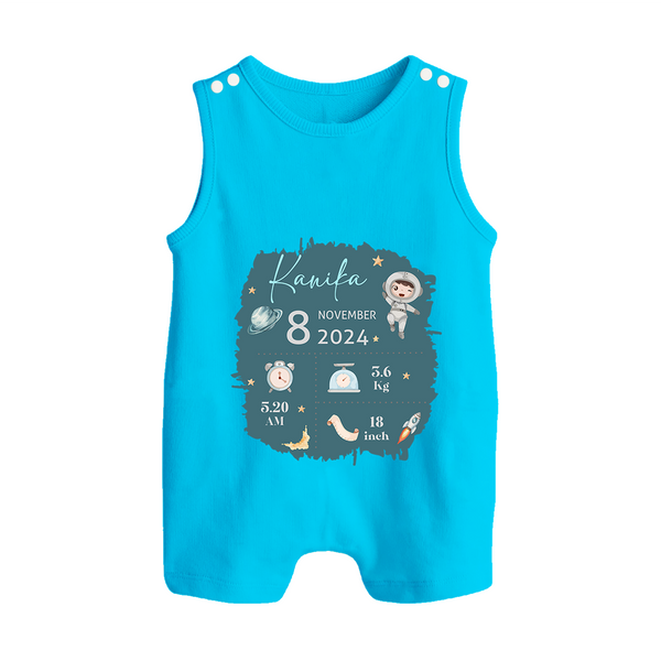 Custom Birth Stats Romper Suit/Sleeveless Romper | Personalized Romper Suit/Sleeveless Romper for Baby's Birthday - SKY BLUE - 0 - 5 Months Old (Chest 18")