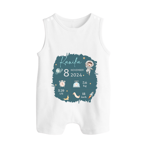 Custom Birth Stats Romper Suit/Sleeveless Romper | Personalized Romper Suit/Sleeveless Romper for Baby's Birthday - WHITE - 0 - 5 Months Old (Chest 18")