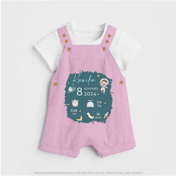 Custom Birth Stats Dungaree Set | Personalized Dungaree Set for Baby's Birthday - BABY PINK - 0 - 5 Months Old (Chest 18")