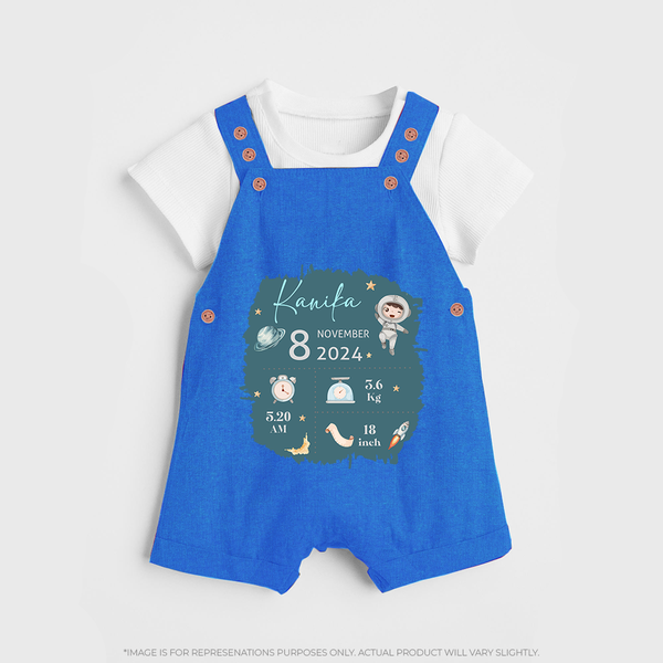 Custom Birth Stats Dungaree Set | Personalized Dungaree Set for Baby's Birthday - COBALT BLUE - 0 - 5 Months Old (Chest 18")