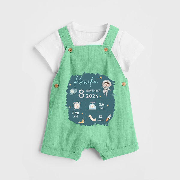 Custom Birth Stats Dungaree Set | Personalized Dungaree Set for Baby's Birthday - GREEN - 0 - 5 Months Old (Chest 18")