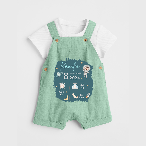 Custom Birth Stats Dungaree Set | Personalized Dungaree Set for Baby's Birthday - MINT GREEN - 0 - 5 Months Old (Chest 18")