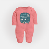 Custom Birth Stats Sleep Suit/Full sleeve body suit | Personalized Sleep Suit/Full sleeve body suit for Baby's Birthday - PEACH - New Born (Chest 7.5")