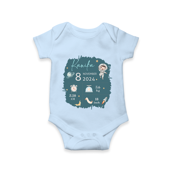 Custom Birth Stats Romper | Personalized Romper for Baby's Birthday - BABY BLUE - New Born (Chest 14")