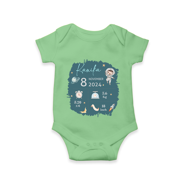 Custom Birth Stats Romper | Personalized Romper for Baby's Birthday - GREEN - New Born (Chest 14")
