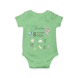 "First Steps Of Life - Customized Romper With Baby Name, Weight, And Birth Details" - GREEN - 0 - 3 Months Old (Chest 16")