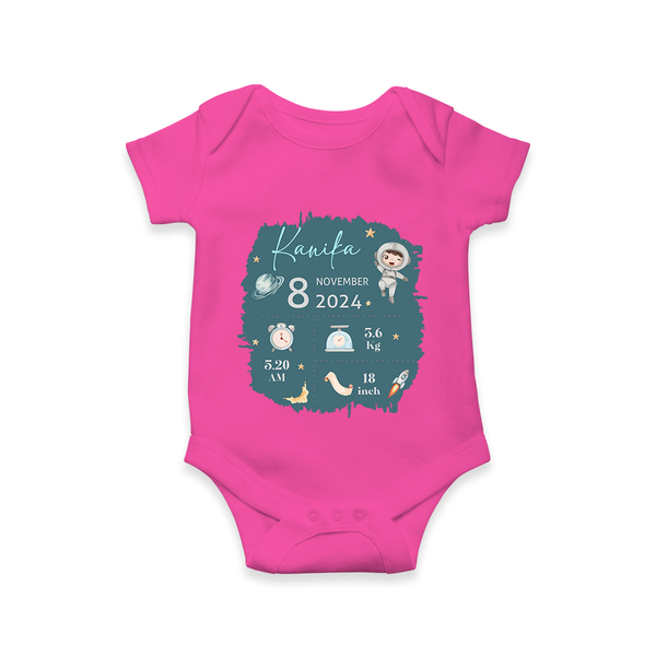 Custom Birth Stats Romper | Personalized Romper for Baby's Birthday - HOT PINK - New Born (Chest 14")