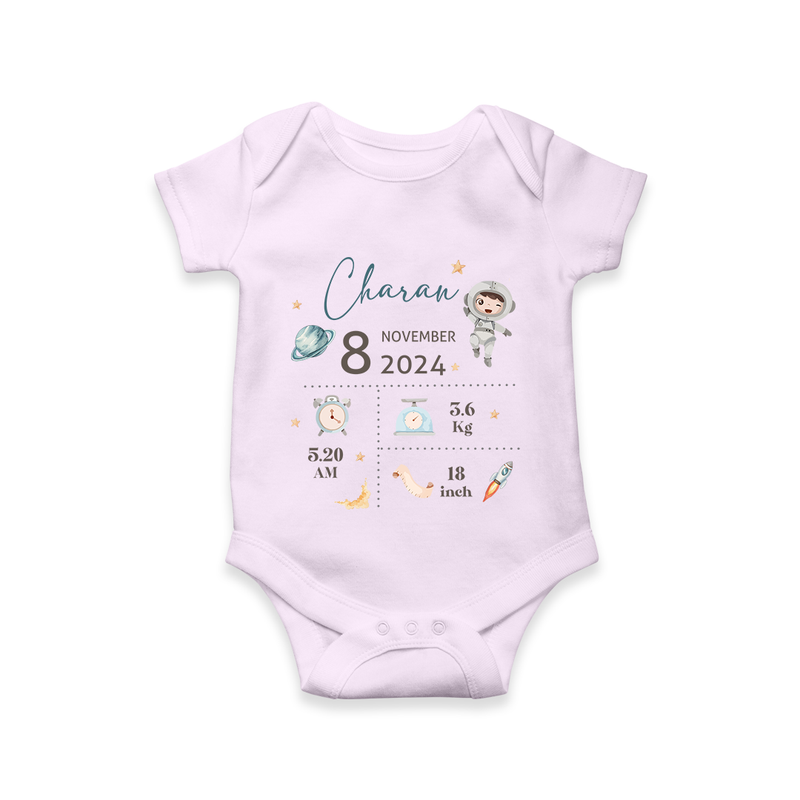 "First Steps Of Life - Customized Romper With Baby Name, Weight, And Birth Details" - LILAC - 0 - 3 Months Old (Chest 16")