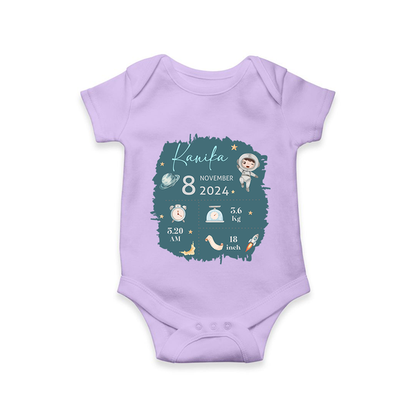Custom Birth Stats Romper | Personalized Romper for Baby's Birthday - LILAC - New Born (Chest 14")