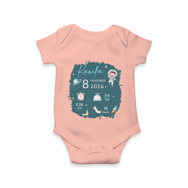 Custom Birth Stats Romper | Personalized Romper for Baby's Birthday - PEACH - New Born (Chest 14")
