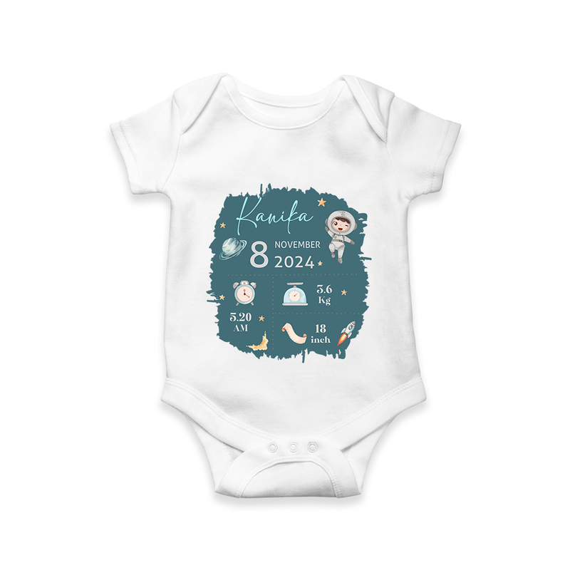 Custom Birth Stats Romper | Personalized Romper for Baby's Birthday - WHITE - New Born (Chest 14")