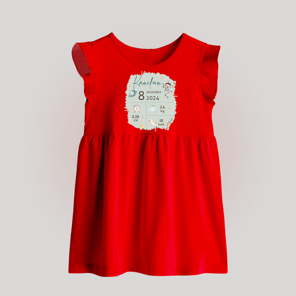 Custom Birth Stats Baby Frock | Personalized Baby Frock for Baby's Birthday - RED - 0 - 3 Months Old (Chest 17")