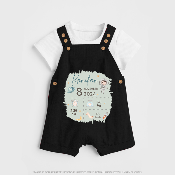 Custom Birth Stats Dungaree Set | Personalized Dungaree Set for Baby's Birthday - BLACK - 0 - 5 Months Old (Chest 18")