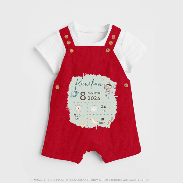 Custom Birth Stats Dungaree Set | Personalized Dungaree Set for Baby's Birthday - RED - 0 - 5 Months Old (Chest 18")