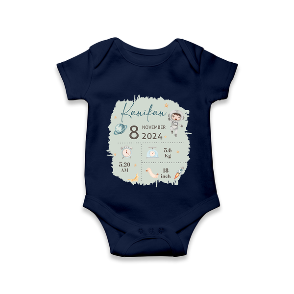 Custom Birth Stats Romper | Personalized Romper for Baby's Birthday - NAVY BLUE - New Born (Chest 14")