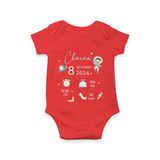 "First Steps Of Life - Customized Romper With Baby Name, Weight, And Birth Details" - RED - 0 - 3 Months Old (Chest 16")