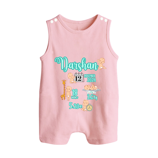Baby Birthday Stat Keepsake Romper Suit/Sleeveless Romper | Personalized Baby Romper Suit/Sleeveless Romper with Birth Info - BABY PINK - 0 - 5 Months Old (Chest 18")