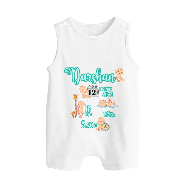 Baby Birthday Stat Keepsake Romper Suit/Sleeveless Romper | Personalized Baby Romper Suit/Sleeveless Romper with Birth Info - WHITE - 0 - 5 Months Old (Chest 18")