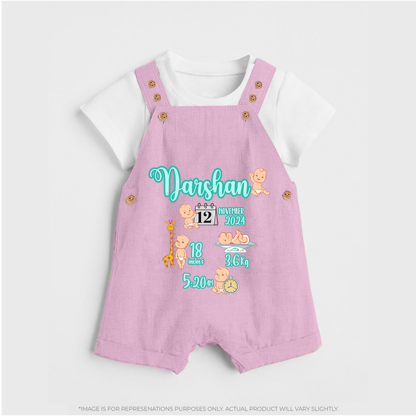 Baby Birthday Stat Keepsake Dungaree Set | Personalized Baby Dungaree Set with Birth Info - BABY PINK - 0 - 5 Months Old (Chest 18")