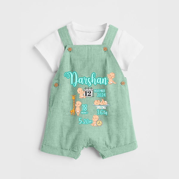 Baby Birthday Stat Keepsake Dungaree Set | Personalized Baby Dungaree Set with Birth Info - MINT GREEN - 0 - 5 Months Old (Chest 18")