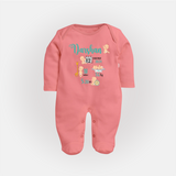 Custom Baby Sleep Suit/ Full Sleeve Bodysuit with Name & Birth Details | Perfect Newborn Gift - PEACH - New Born (Chest 7.5")