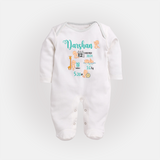 Custom Baby Sleep Suit/ Full Sleeve Bodysuit with Name & Birth Details | Perfect Newborn Gift - WHITE - New Born (Chest 7.5")