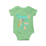 Baby Birthday Stat Keepsake Romper | Personalized Baby Romper with Birth Info - GREEN - New Born (Chest 14")
