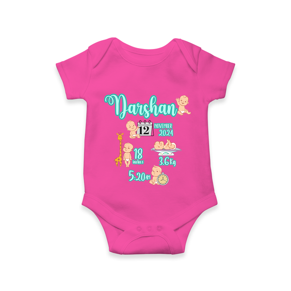 Baby Birthday Stat Keepsake Romper | Personalized Baby Romper with Birth Info - HOT PINK - New Born (Chest 14")
