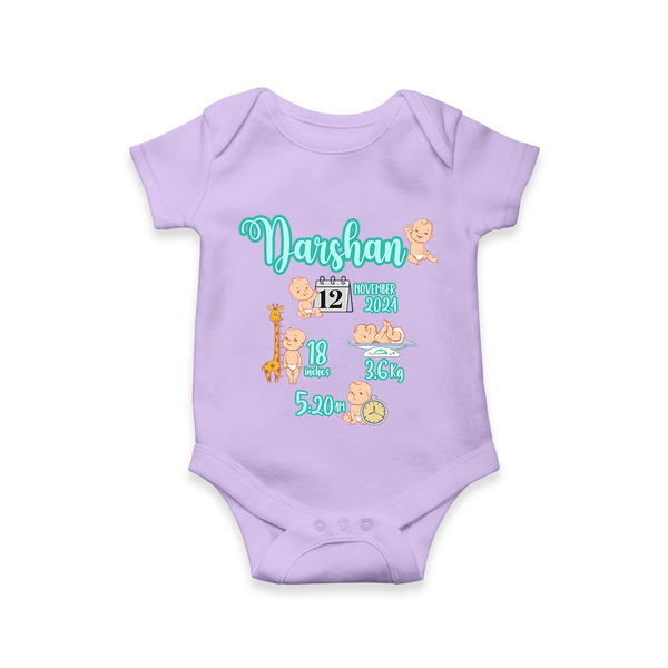 Baby Birthday Stat Keepsake Romper | Personalized Baby Romper with Birth Info - LILAC - New Born (Chest 14")