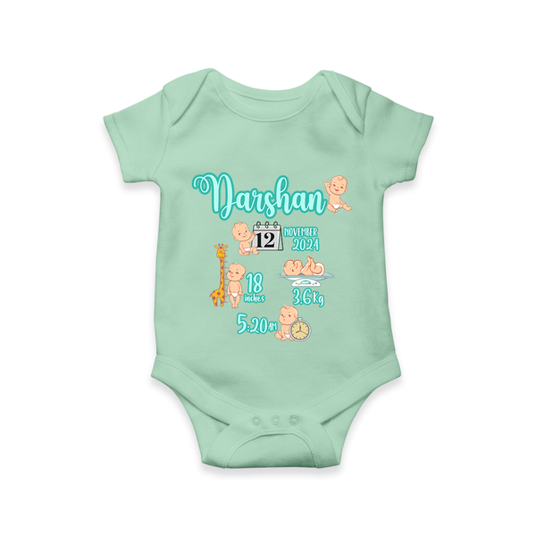 Baby Birthday Stat Keepsake Romper | Personalized Baby Romper with Birth Info - MINT GREEN - New Born (Chest 14")