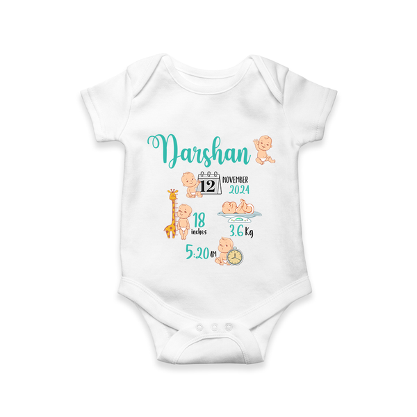 "Born To Be Loved - Customized Romper With Baby Name, Weight, And Birth Details" - WHITE - 0 - 3 Months Old (Chest 16")