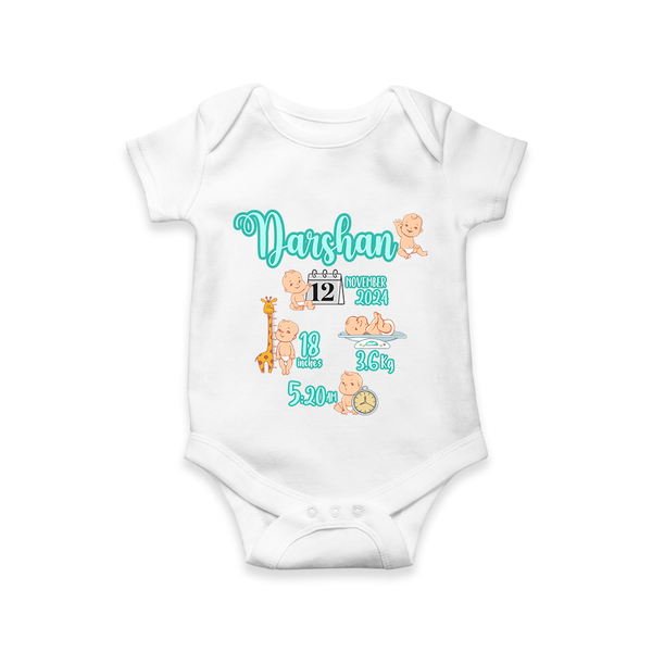 Baby Birthday Stat Keepsake Romper | Personalized Baby Romper with Birth Info - WHITE - New Born (Chest 14")