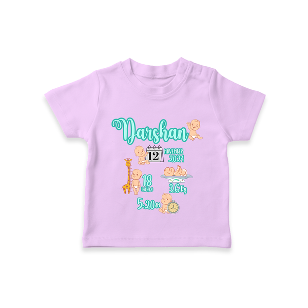 Baby Birthday Stat Keepsake T-shirt | Personalized Baby T-shirt with Birth Info - LILAC - 0-5 Months Old (Chest 17")
