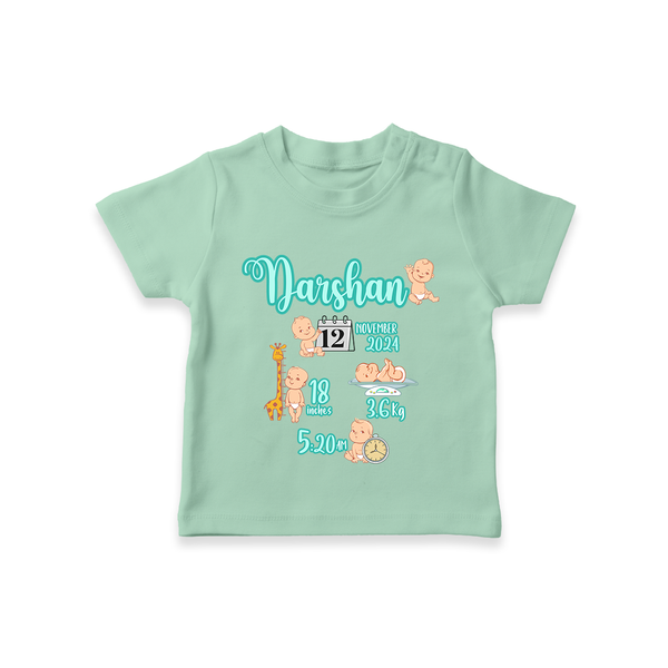 Baby Birthday Stat Keepsake T-shirt | Personalized Baby T-shirt with Birth Info - MINT GREEN - 0-5 Months Old (Chest 17")