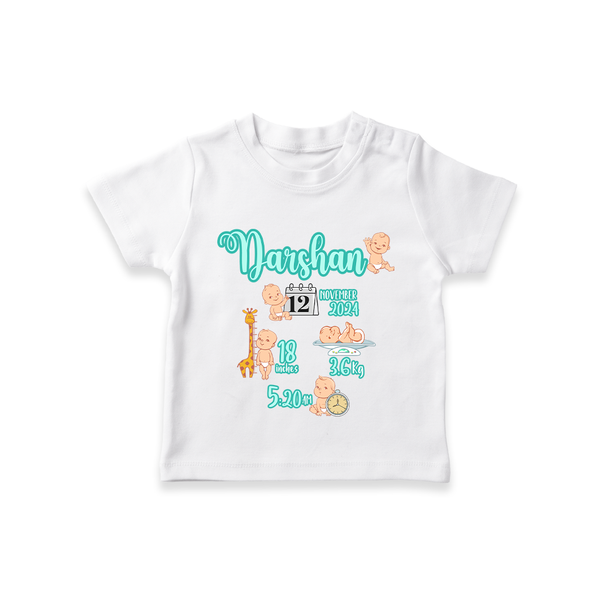 Baby Birthday Stat Keepsake T-shirt | Personalized Baby T-shirt with Birth Info - WHITE - 0-5 Months Old (Chest 17")