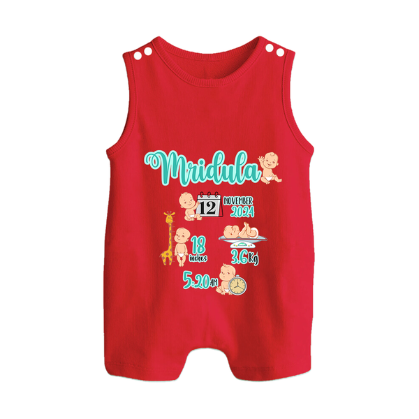 Baby Birthday Stat Keepsake Romper Suit/Sleeveless Romper | Personalized Baby Romper Suit/Sleeveless Romper with Birth Info - RED - 0 - 5 Months Old (Chest 18")