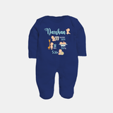 Custom Baby Sleep Suit/ Full Sleeve Bodysuit with Name & Birth Details | Perfect Newborn Gift - NAVY BLUE - New Born (Chest 7.5")