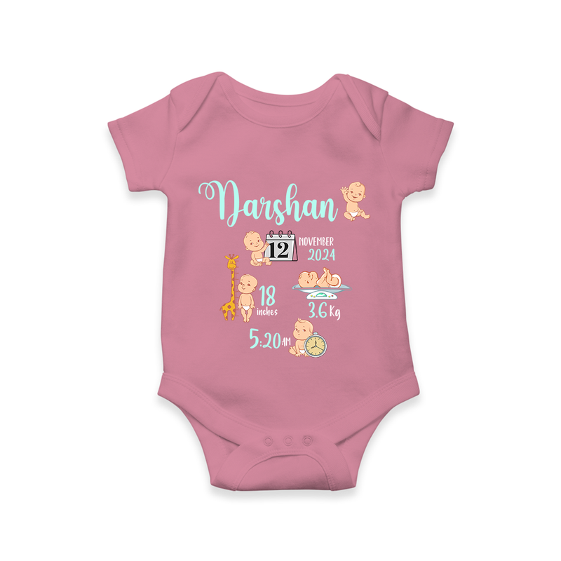 "Born To Be Loved - Customized Romper With Baby Name, Weight, And Birth Details" - ONION - 0 - 3 Months Old (Chest 16")