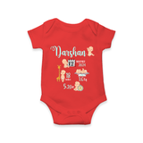 "Born To Be Loved - Customized Romper With Baby Name, Weight, And Birth Details" - RED - 0 - 3 Months Old (Chest 16")