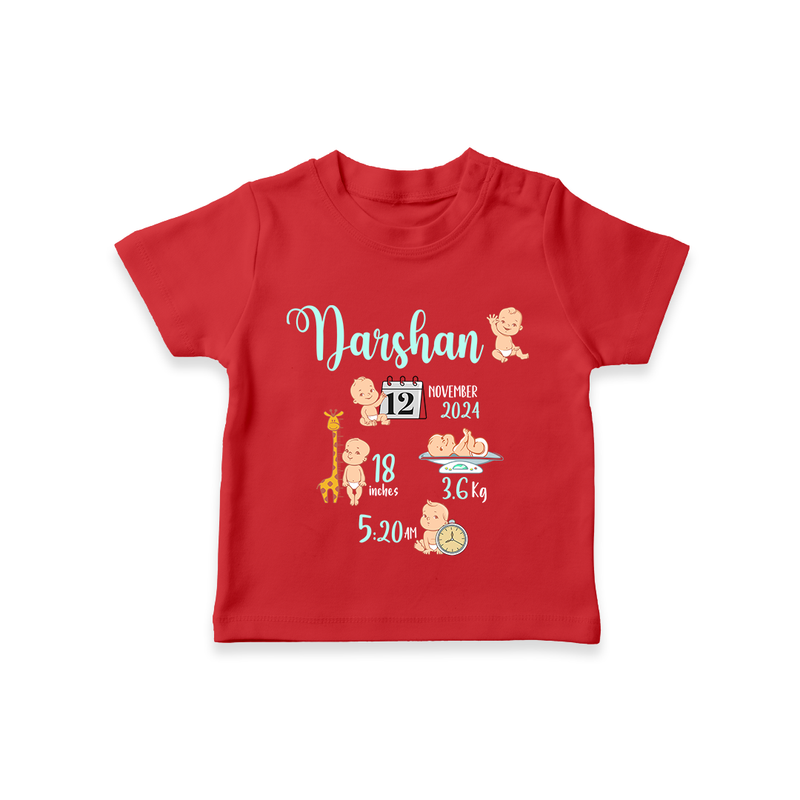 "Born To Be Loved - Customized T-shirt With Baby Name, Weight, And Birth Details" - RED - 0-5 Months Old (Chest 17")