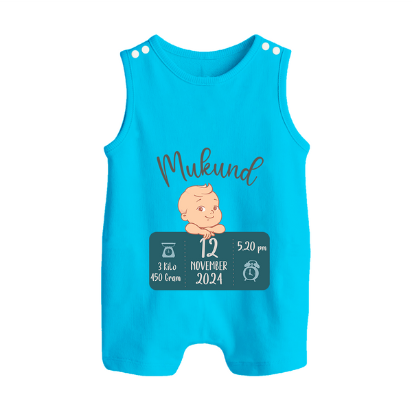 First Birthday Stats Romper Suit/Sleeveless Romper | Custom Romper Suit/Sleeveless Romper with Baby's Birth Date and Time - SKY BLUE - 0 - 5 Months Old (Chest 18")