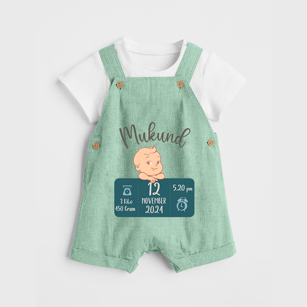First Birthday Stats Dungaree Set | Custom Dungaree Set with Baby's Birth Date and Time - MINT GREEN - 0 - 5 Months Old (Chest 18")