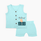 First Birthday Stats Jabla Set | Custom Jabla Set with Baby's Birth Date and Time - BABY BLUE - 0 - 3 Months Old (Chest 9.8")