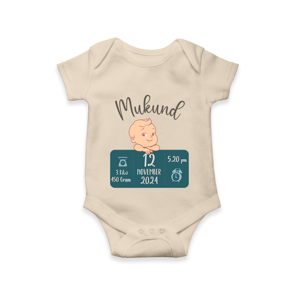 First Birthday Stats Romper | Custom Romper with Baby's Birth Date and Time - IVORY - New Born (Chest 14")