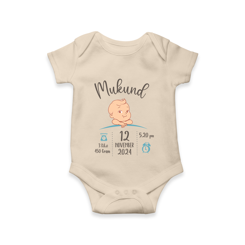 "Sweet Arrival - Customized Romper With Baby Name, Weight, And Birth Details" - IVORY - 0 - 3 Months Old (Chest 16")