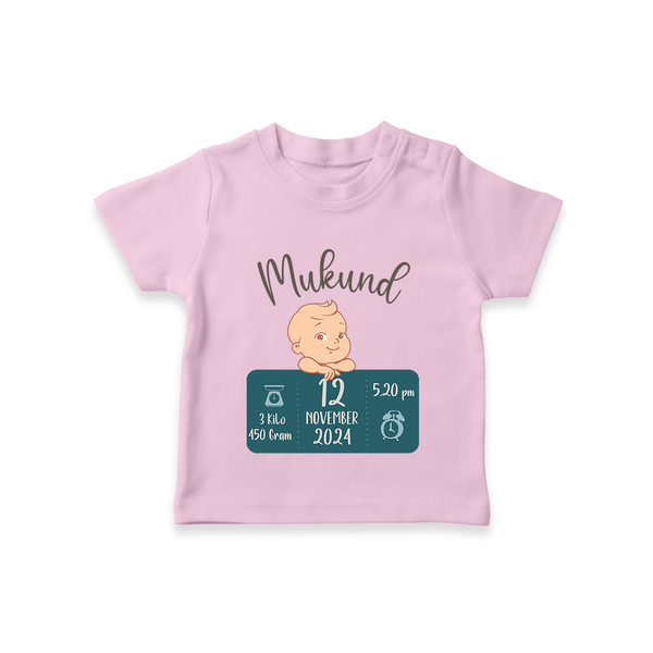 First Birthday Stats T-shirt | Custom T-shirt with Baby's Birth Date and Time - BABY PINK - 0-5 Months Old (Chest 17")