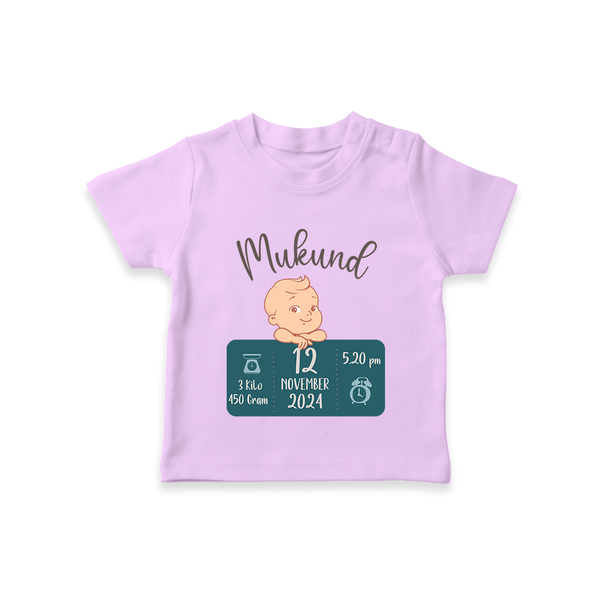 First Birthday Stats T-shirt | Custom T-shirt with Baby's Birth Date and Time - LILAC - 0-5 Months Old (Chest 17")