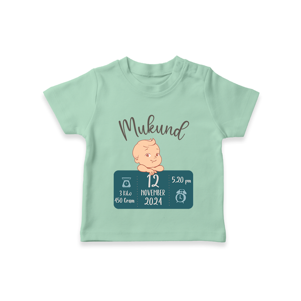 First Birthday Stats T-shirt | Custom T-shirt with Baby's Birth Date and Time - MINT GREEN - 0-5 Months Old (Chest 17")