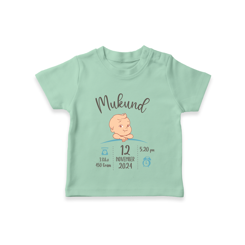 "Sweet Arrival - Customized T-shirt With Baby Name, Weight, And Birth Details" - MINT GREEN - 0-5 Months Old (Chest 17")